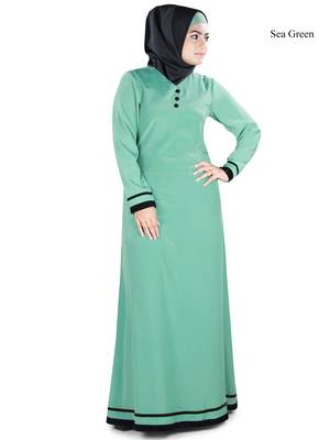 MyBatua Green Polyester Arabian Dailywear Islamic Muslim Long Abaya With Hijab 1