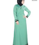 MyBatua Green Polyester Arabian Dailywear Islamic Muslim Long Abaya With Hijab