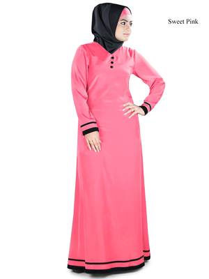MyBatua Pink Polyester Arabian Dailywear Islamic Muslim Long Abaya With Hijab 1