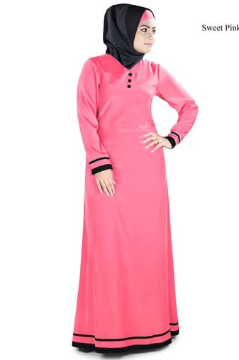 MyBatua Pink Polyester Arabian Dailywear Islamic Muslim Long Abaya With Hijab