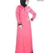 MyBatua Pink Polyester Arabian Dailywear Islamic Muslim Long Abaya With Hijab