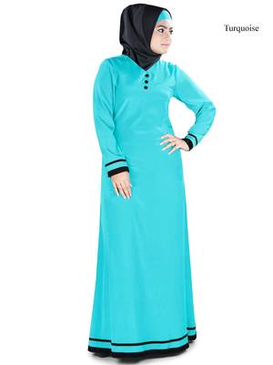 MyBatua Turqoise Polyester Arabian Dailywear Islamic Muslim Long Abaya With Hijab 1