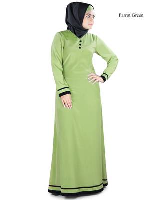 MyBatua Green Polyester Arabian Dailywear Islamic Muslim Long Abaya With Hijab 1