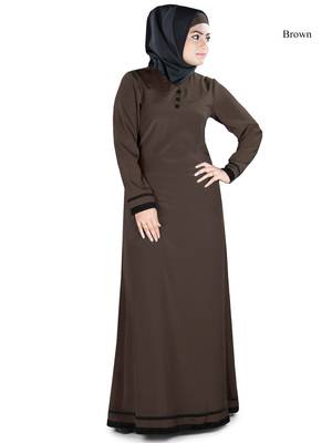 MyBatua Brown Polyester Arabian Dailywear Islamic Muslim Long Abaya With Hijab 1