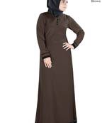 MyBatua Brown Polyester Arabian Dailywear Islamic Muslim Long Abaya With Hijab