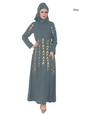 MyBatua Grey Polyester Arabian Dailywear Islamic Muslim Long Abaya With Hijab 1