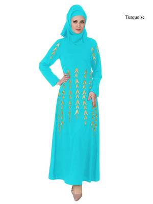 MyBatua Turqoise Polyester Arabian Dailywear Islamic Muslim Long Abaya With Hijab 1