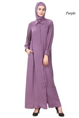 MyBatua Purple Polyester Arabian Dailywear Islamic Muslim Long Abaya With Hijab 1