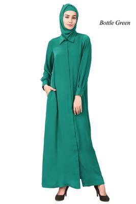 MyBatua Green Polyester Arabian Dailywear Islamic Muslim Long Abaya With Hijab 1