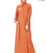 MyBatua Orange Polyester Arabian Dailywear Islamic Muslim Long Abaya With Hijab