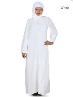 MyBatua White Polyester Arabian Dailywear Islamic Muslim Long Abaya With Hijab 1