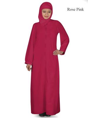 MyBatua Pink Polyester Arabian Dailywear Islamic Muslim Long Abaya With Hijab 1