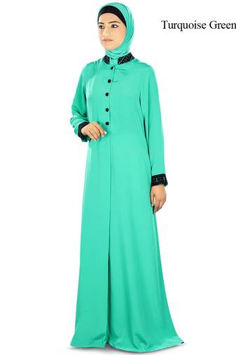 MyBatua Turqoise Poly Crepe Arabian Dailywear Islamic Muslim Long Abaya With Hijab