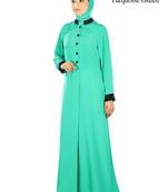 MyBatua Turqoise Poly Crepe Arabian Dailywear Islamic Muslim Long Abaya With Hijab