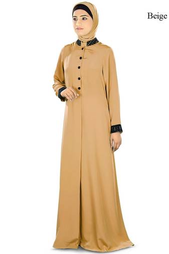 MyBatua Beige Poly Crepe Arabian Dailywear Islamic Muslim Long Abaya With Hijab
