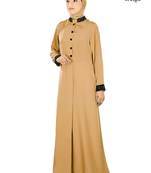 MyBatua Beige Poly Crepe Arabian Dailywear Islamic Muslim Long Abaya With Hijab