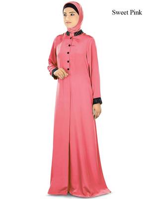 MyBatua Pink Poly Crepe Arabian Dailywear Islamic Muslim Long Abaya With Hijab 1