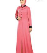 MyBatua Pink Poly Crepe Arabian Dailywear Islamic Muslim Long Abaya With Hijab