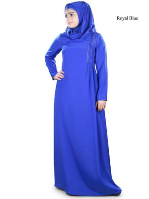 MyBatua Blue Polyester Arabian Dailywear Islamic Muslim Long Abaya With Hijab 1