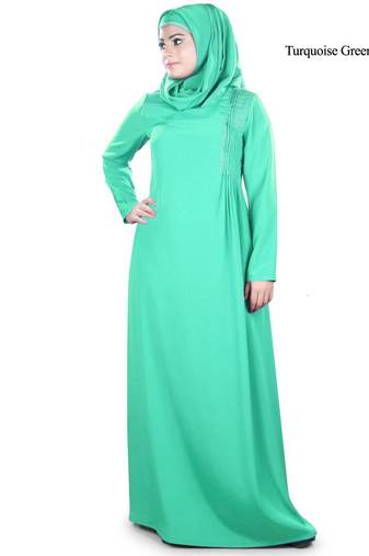 MyBatua Turqoise Polyester Arabian Dailywear Islamic Muslim Long Abaya With Hijab