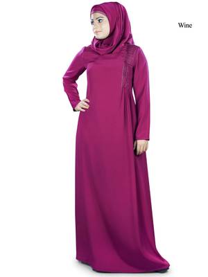 MyBatua Magenta Polyester Arabian Dailywear Islamic Muslim Long Abaya With Hijab 1