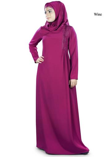 MyBatua Magenta Polyester Arabian Dailywear Islamic Muslim Long Abaya With Hijab