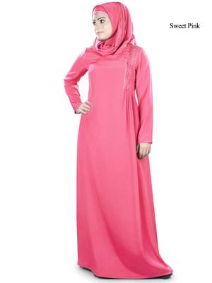 MyBatua Pink Polyester Arabian Dailywear Islamic Muslim Long Abaya With Hijab 1