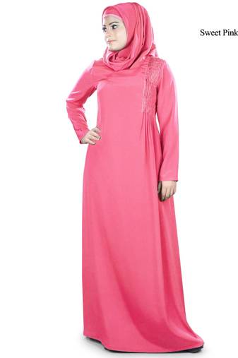 MyBatua Pink Polyester Arabian Dailywear Islamic Muslim Long Abaya With Hijab