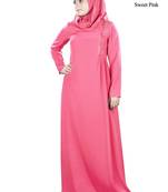 MyBatua Pink Polyester Arabian Dailywear Islamic Muslim Long Abaya With Hijab