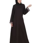 MyBatua Black Polyester Arabian Dailywear Islamic Muslim Long Abaya With Hijab