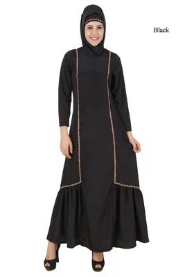 MyBatua Black Poly Crepe Arabian Dailywear Islamic Muslim Long Abaya With Hijab 1