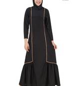 MyBatua Black Poly Crepe Arabian Dailywear Islamic Muslim Long Abaya With Hijab