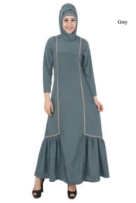 MyBatua Grey Poly Crepe Arabian Dailywear Islamic Muslim Long Abaya With Hijab 1