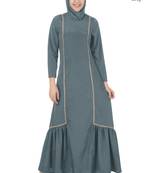 MyBatua Grey Poly Crepe Arabian Dailywear Islamic Muslim Long Abaya With Hijab