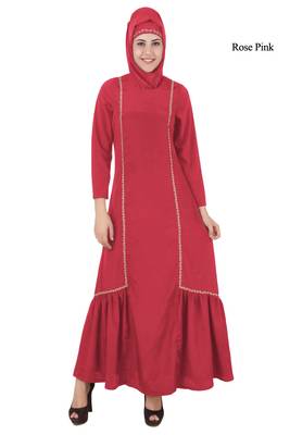MyBatua Pink Poly Crepe Arabian Dailywear Islamic Muslim Long Abaya With Hijab 1