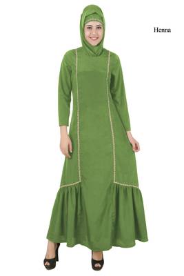MyBatua Green Poly Crepe Arabian Dailywear Islamic Muslim Long Abaya With Hijab 1