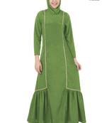 MyBatua Green Poly Crepe Arabian Dailywear Islamic Muslim Long Abaya With Hijab