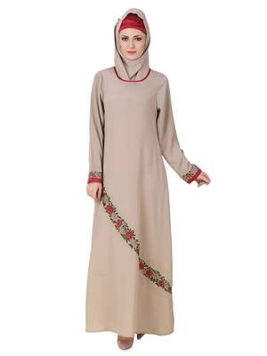 MyBatua Grey Polyester Arabian Dailywear Islamic Muslim Long Abaya With Hijab 1