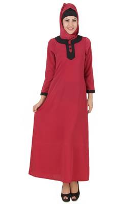 MyBatua Pink Polyester Arabian Dailywear Islamic Muslim Long Abaya With Hijab 1