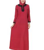MyBatua Pink Polyester Arabian Dailywear Islamic Muslim Long Abaya With Hijab