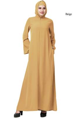 MyBatua Beige Polyester Arabian Dailywear Islamic Muslim Long Abaya With Hijab 1