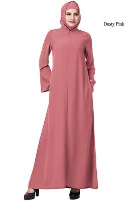 MyBatua Pink Polyester Arabian Dailywear Islamic Muslim Long Abaya With Hijab 1