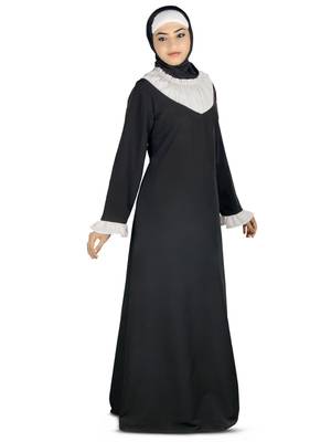 MyBatua Black Polyester Arabian Dailywear Islamic Muslim Long Abaya With Hijab 1
