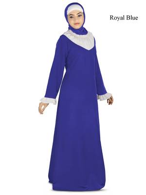 MyBatua Blue Polyester Arabian Dailywear Islamic Muslim Long Abaya With Hijab 1