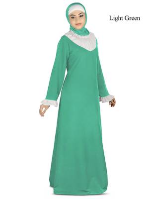 MyBatua Green Polyester Arabian Dailywear Islamic Muslim Long Abaya With Hijab 1