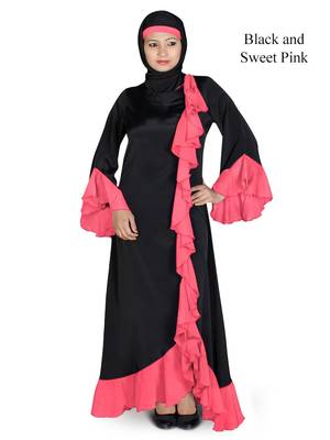 MyBatua Multicolor Polyester Arabian Dailywear Islamic Muslim Long Abaya With Hijab 1