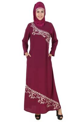 MyBatua Pink Polyester Arabian Dailywear Islamic Muslim Long Abaya With Hijab 1
