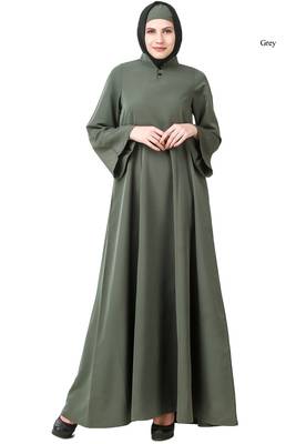 MyBatua Grey Polyester Arabian Dailywear Islamic Muslim Long Abaya With Hijab 1