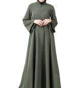 MyBatua Grey Polyester Arabian Dailywear Islamic Muslim Long Abaya With Hijab