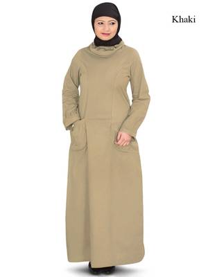 MyBatua Beige Cotton Arabian Dailywear Islamic Muslim Long Abaya With Hijab 1